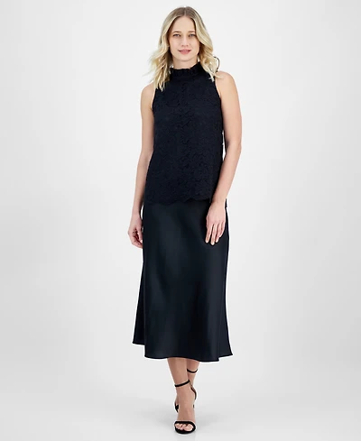 Anne Klein Petite Bias-Cut Flared Pull-On Midi Skirt