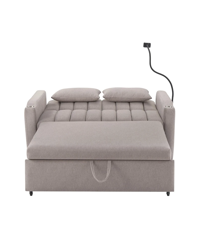 Streamdale Convertible Sofa Bed Loveseat with Usb Ports, Storage, and Phone Holder