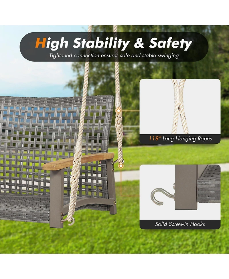 Sugift 2-Person Patio Wicker Hanging Swing Chair