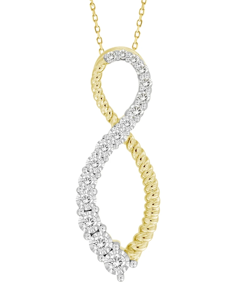 Diamond & Polished Bead Infinity Pendant Necklace (1/3 ct. t.w.) in 10k Gold, 16" + 2" extender