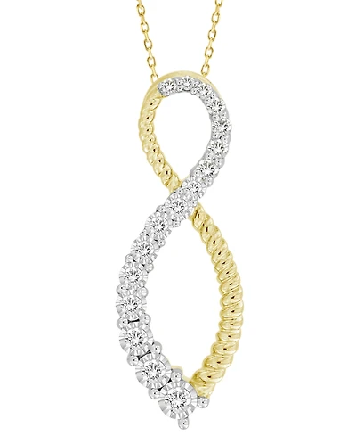 Diamond & Polished Bead Infinity Pendant Necklace (1/3 ct. t.w.) in 10k Gold, 16" + 2" extender