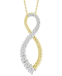 Diamond & Polished Bead Infinity Pendant Necklace (1/3 ct. t.w.) in 10k Gold, 16" + 2" extender