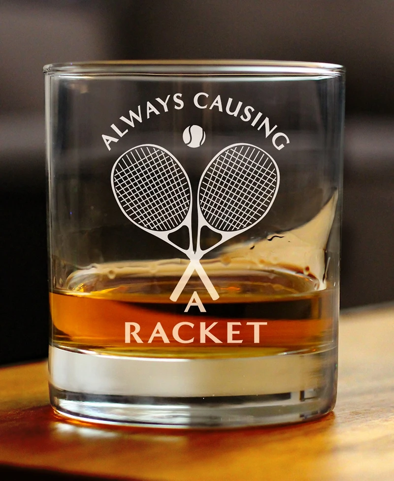 Bevvee Causing a Racket Whiskey Rocks Glass