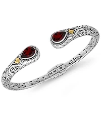Devata Garnet & Bali Cuff Bracelet in Sterling Silver and 18K Gold Accents, Large