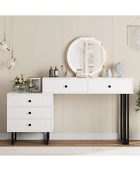 gaomon White Vanity Desk with Mirror and Lights, Small Makeup Vanity with 5 Drawers