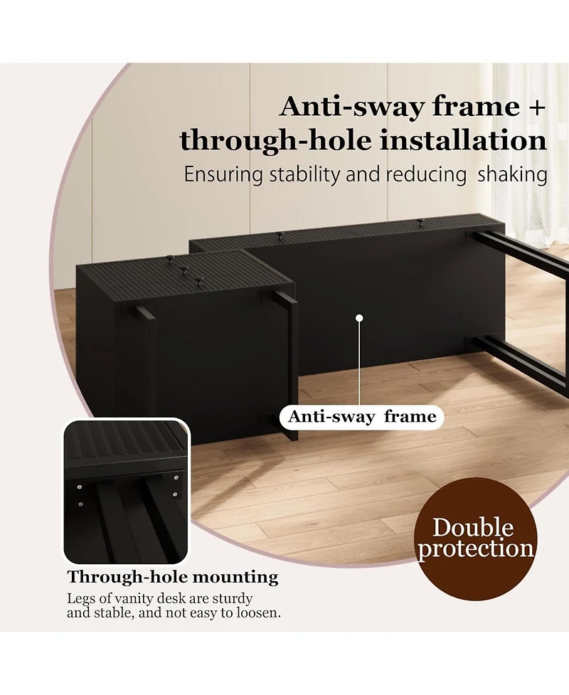 gaomon Black Vanity Desk with Mirror and Lights, Small Makeup Vanity with 5 Drawers