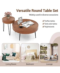 Farmhouse Round CoffeeTable Set of 2 End Table Natural Finish for Living Room