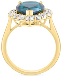Effy Pear-Shape Lab Grown Emerald (4-1/5 ct. t.w.) & Diamond (1-1/3 Halo Ring 14k Yellow Gold (Also lab-grown Sapphire)