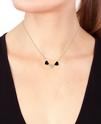 Effy Onyx & Diamond (1/10 ct. t.w.) Heart Collar Necklace in 14k Gold, 18" + 1" extender