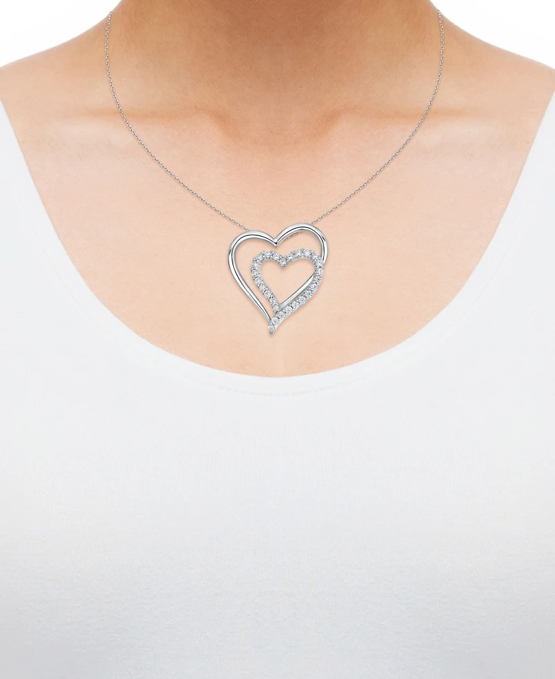 Diamond Double Heart 18" Pendant Necklace (1/2 ct. t.w.) in Sterling Silver