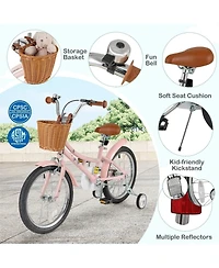 Hongge 16/18 Inch Kids Bike Retro Bicycle with Adjustable Height and Basket for Ages 4-8 Years Old