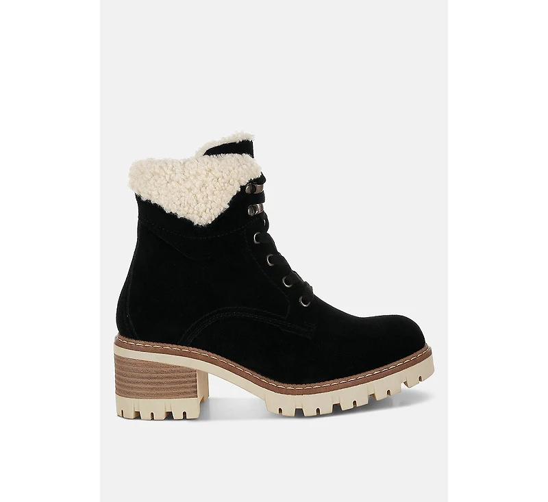 Madoka Fur Collar Chunky Ankle Boots Women