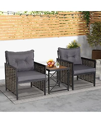 Vebreda 3 Piece Patio Rattan Furniture Set with Acacia Wood Tabletop