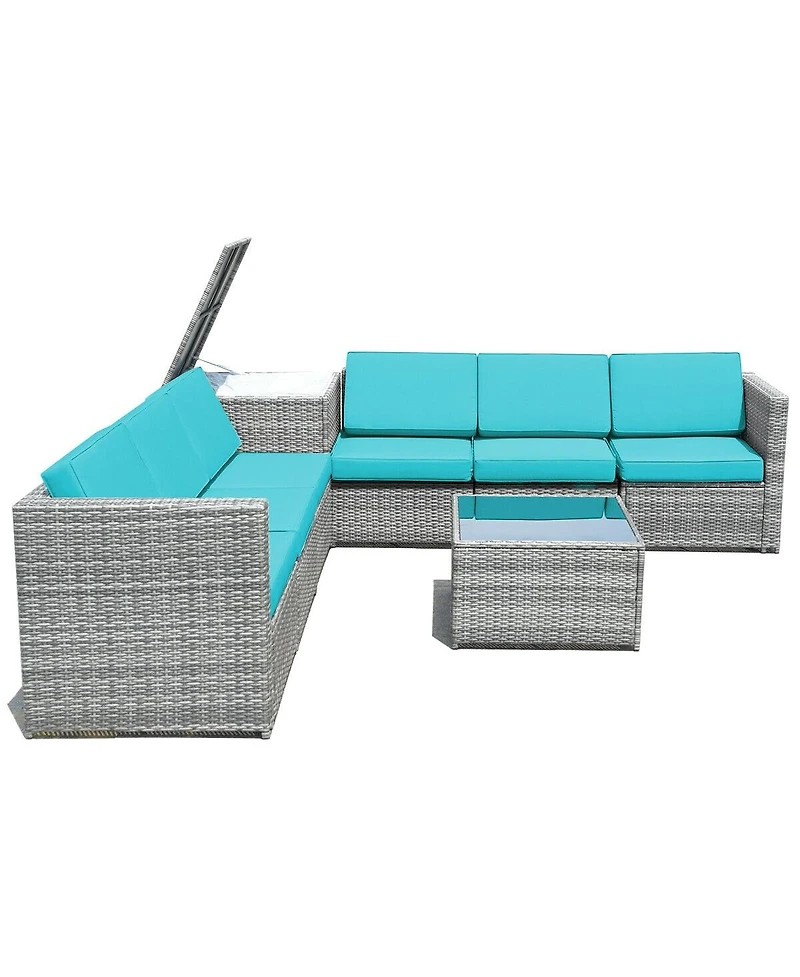 Sugift 8 Piece Wicker Sofa Rattan Dinning Set Patio Furniture with Storage Table