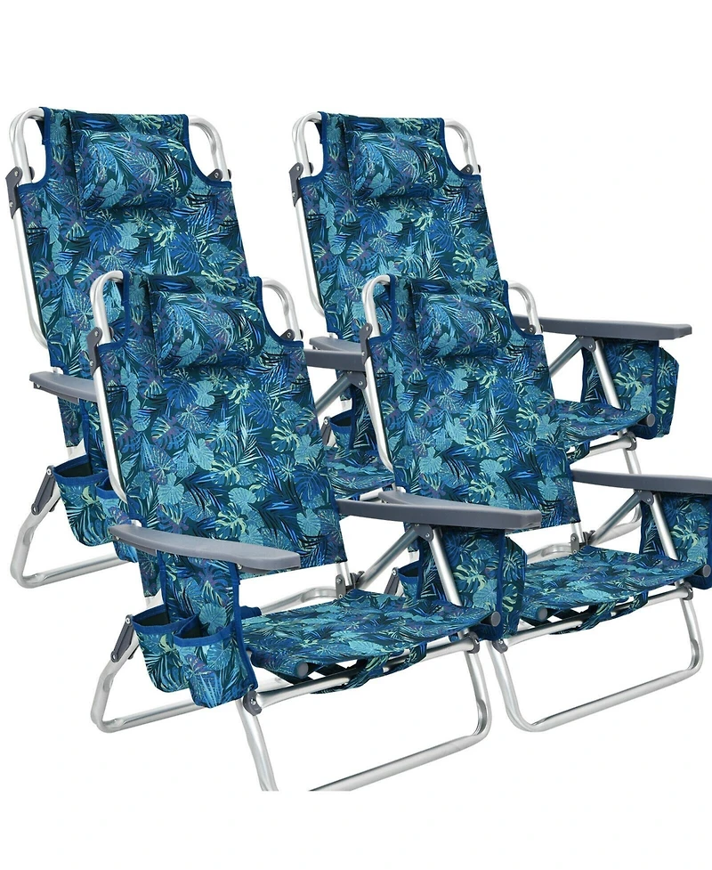 Sugift 4-Pack 5-Position Outdoor Folding Backpack Beach Reclining Chair with Pillow