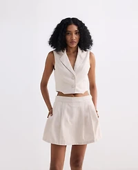 Reistor Women's Cropped Cotton Tweed Vest Set Cream