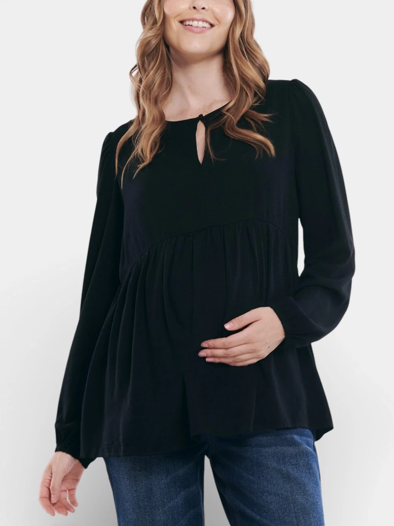 Motherhood Maternity Long Sleeve Empire Waist Keyhole Woven Blouse