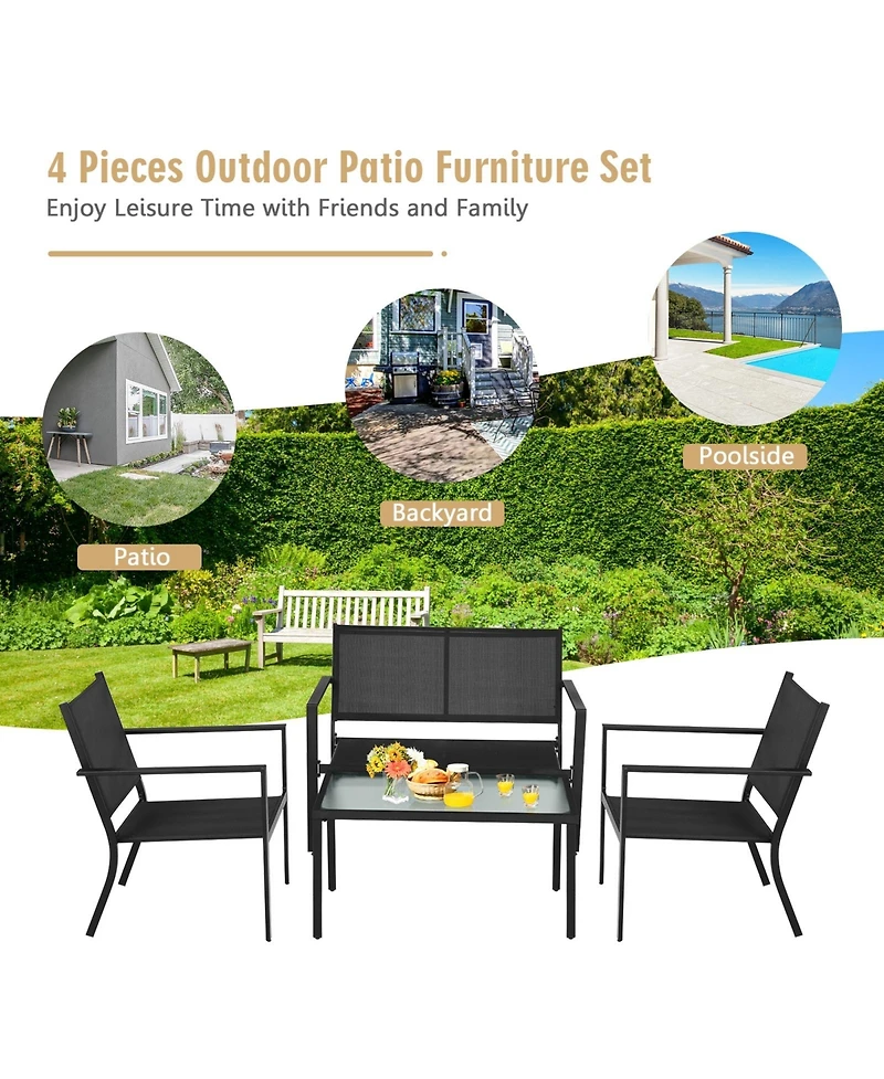 Sugift 4 Pieces Patio Furniture Set Sofa Coffee Table Steel Frame Garden