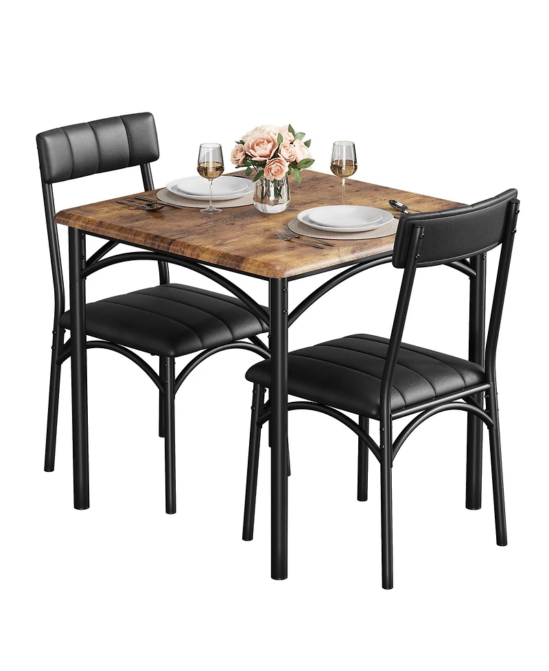 gaomon Dining Table Set, Kitchen Table and Chairs for 2, with 2 Upholstered Chairs, 3 Piece Dining Table Set,Brown