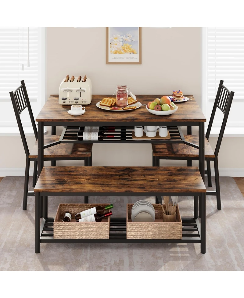 gaomon Dining Table Set for 4, Kitchen Table and 2 Chairs , 47.2" Rectangular Kitchen Table Set, Dining Room Table Set Brown