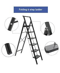 Flynama 5 Step Stool Folding Step Stool with Handrails, Sturdy Step Stool for Adult, Gorilla Ladders 500LBS Capacity Sturdy& Portable Ladder for Home