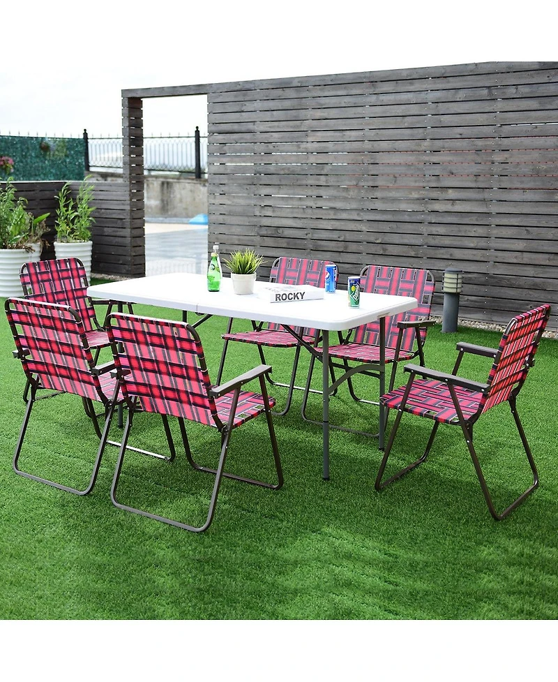 Vebreda 6 Pieces Folding Beach Chair Camping Lawn Webbing Chair