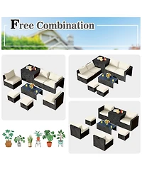 Vebreda 8 Pieces Patio Rattan Storage Table Furniture Set