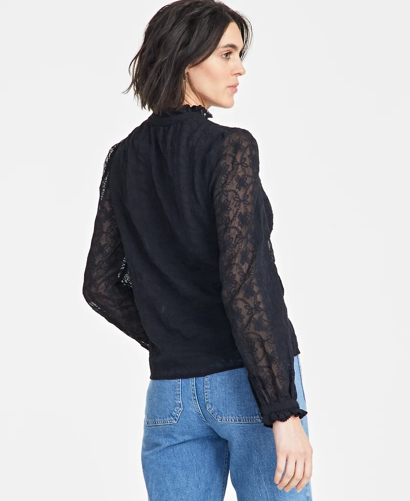 On 34th Women's Embroidered Chiffon Ruffled-Neck Top, Exclusively at Macy's