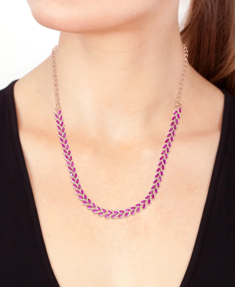 Effy Ruby (13-7/8 ct. t.w.) & Diamond (2-1/3 ct. t.w.) 18" Statement Necklace in 14k Rose Gold
