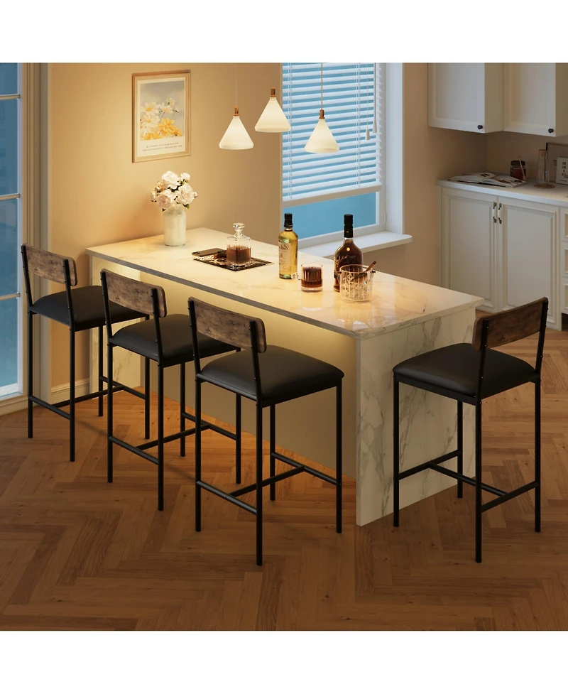 gaomon Bar stools Set of 4, 37.4" Counter Height Modern Barstool with Back,Pub Chair (Grey)