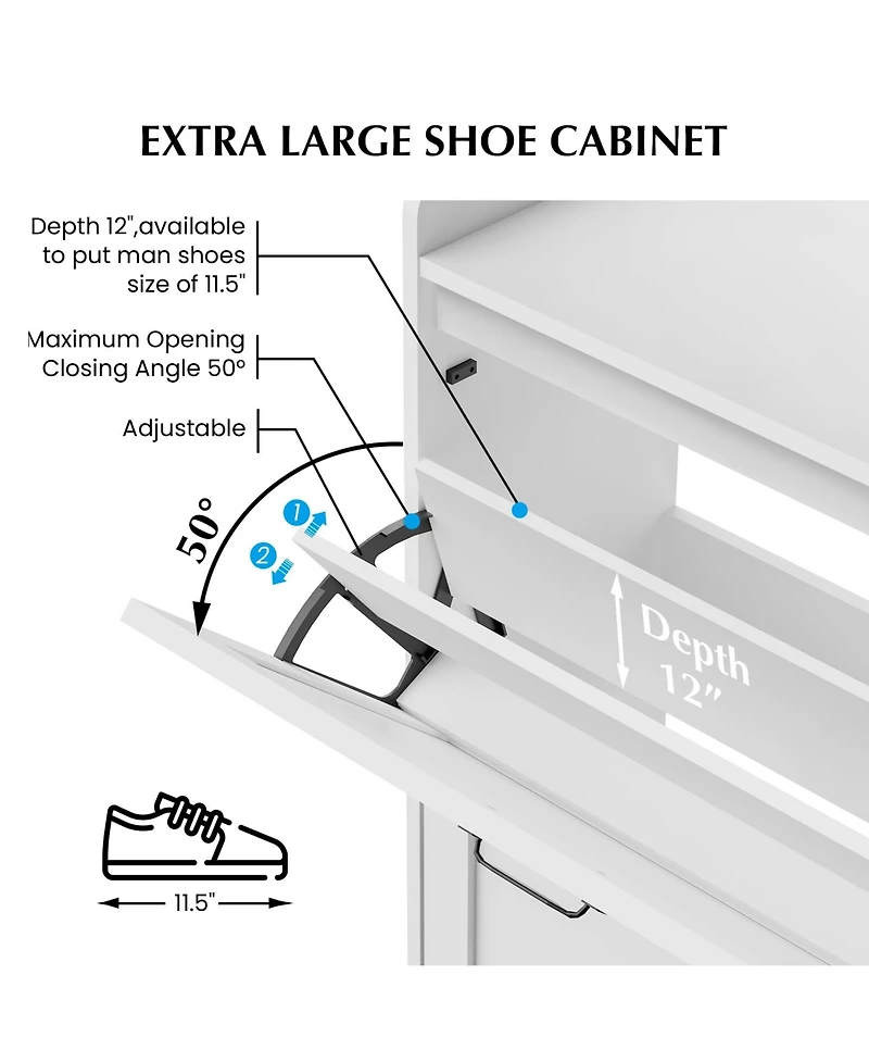 gaomon Shoe Cabinet with 2 Flip-Up Drawers, Hidden Shoe Storage Cabinet with Open Storage for Entryway, Hallway, Bedroom, Shoe Organizer Cabinet with