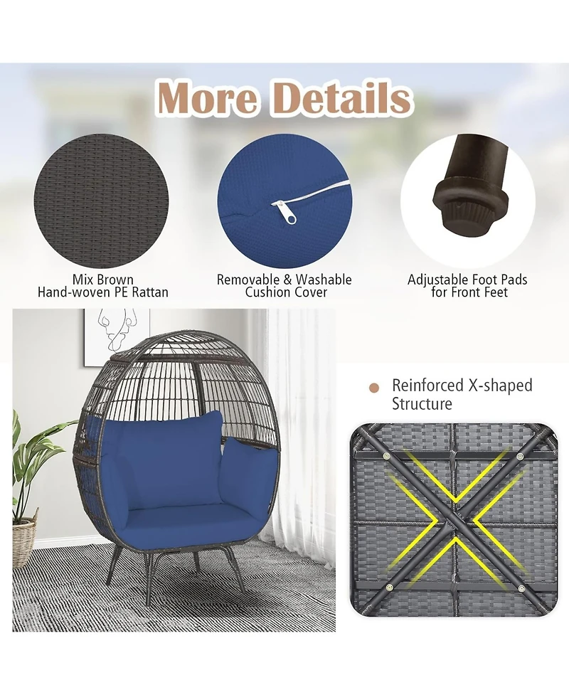 Inolait Oversized Patio Rattan Egg Lounge Chair with 4 Cushions