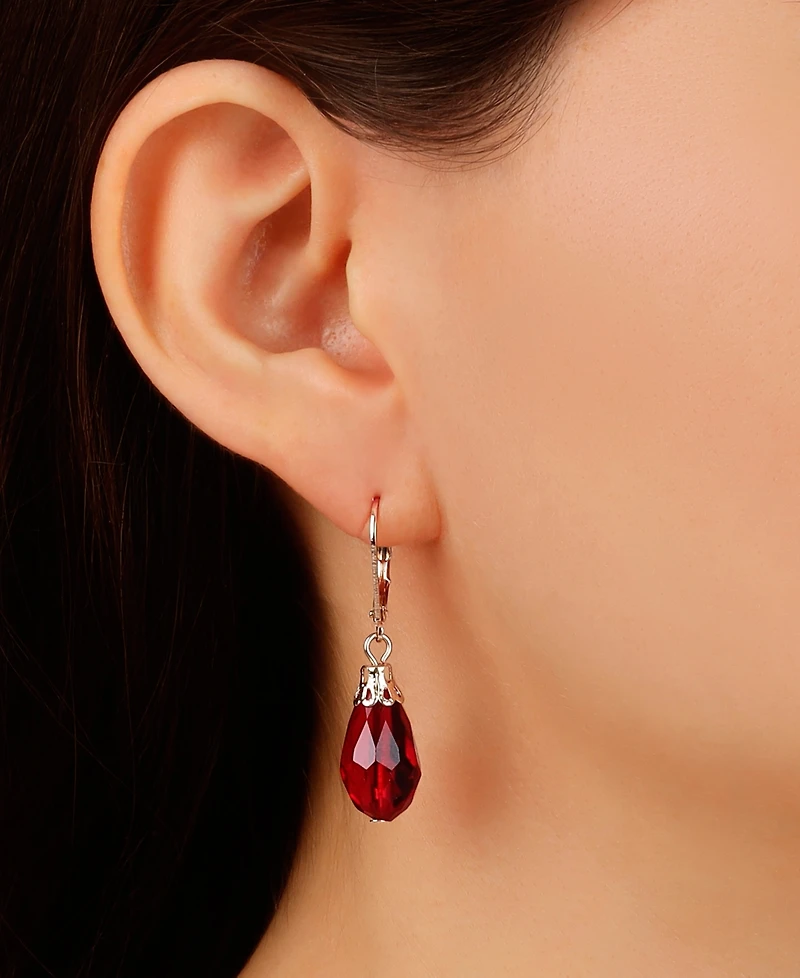2028 Gold-Tone Crystal Faceted Drop Earrings