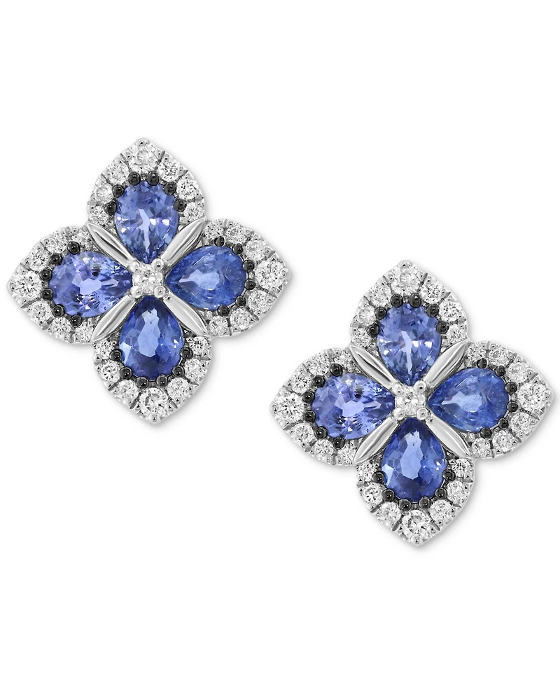 Effy Blue Sapphire (1-3/8 ct. t.w.) & Diamond (1/3 ct. t.w.) Flower Stud Earrings in 14k White Gold
