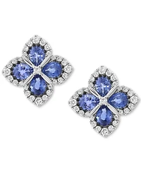 Effy Blue Sapphire (1-3/8 ct. t.w.) & Diamond (1/3 ct. t.w.) Flower Stud Earrings in 14k White Gold
