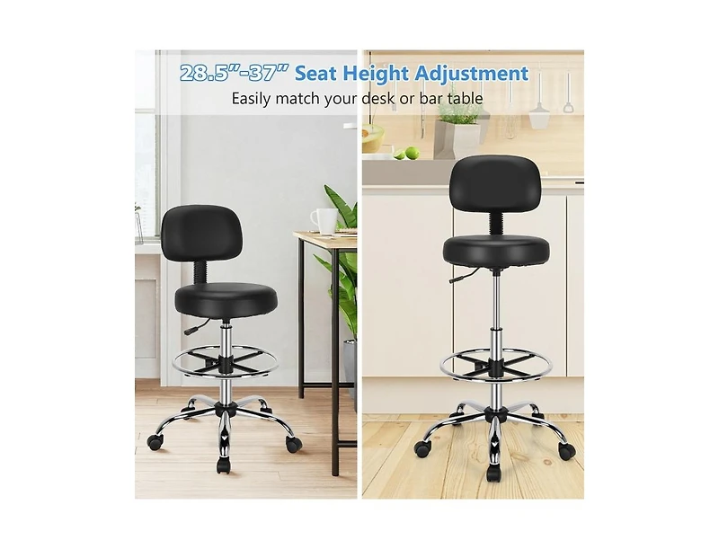 Skonyon Swivel Drafting Chair with Retractable Mid Back and Adjustable Foot Ring
