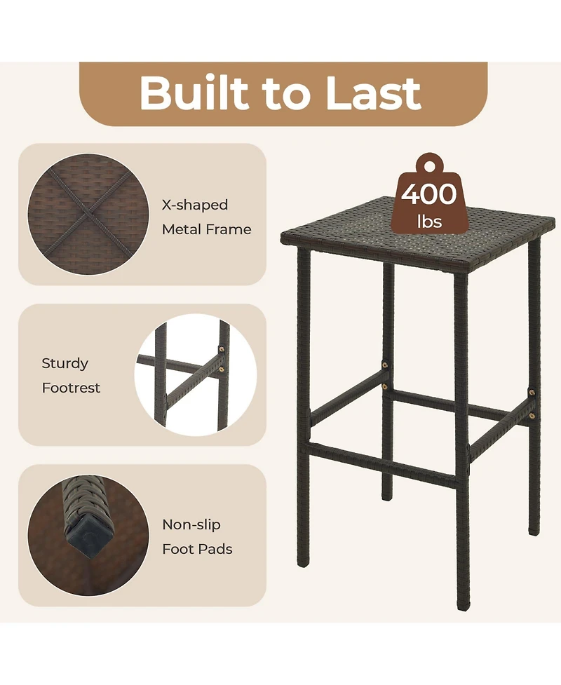 Skonyon Patio Wicker Bar Stools Set of 2 with Seat Cushions and Footrest