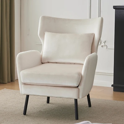 Streamdale Beige Velvet Wingback Accent Chair