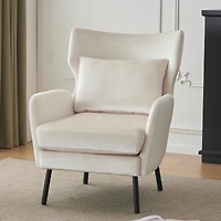 Streamdale Beige Velvet Wingback Accent Chair