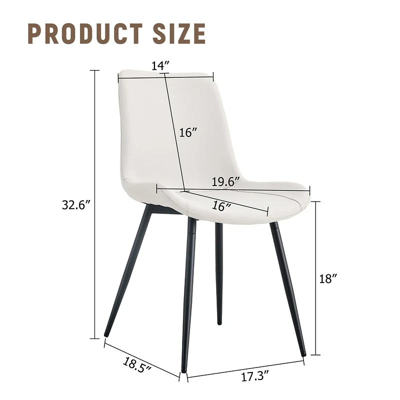 White artificial leather backrest cushion dining chair, black metal legs, curved widened cushion design for more comfort, suitable for restaurants, ki