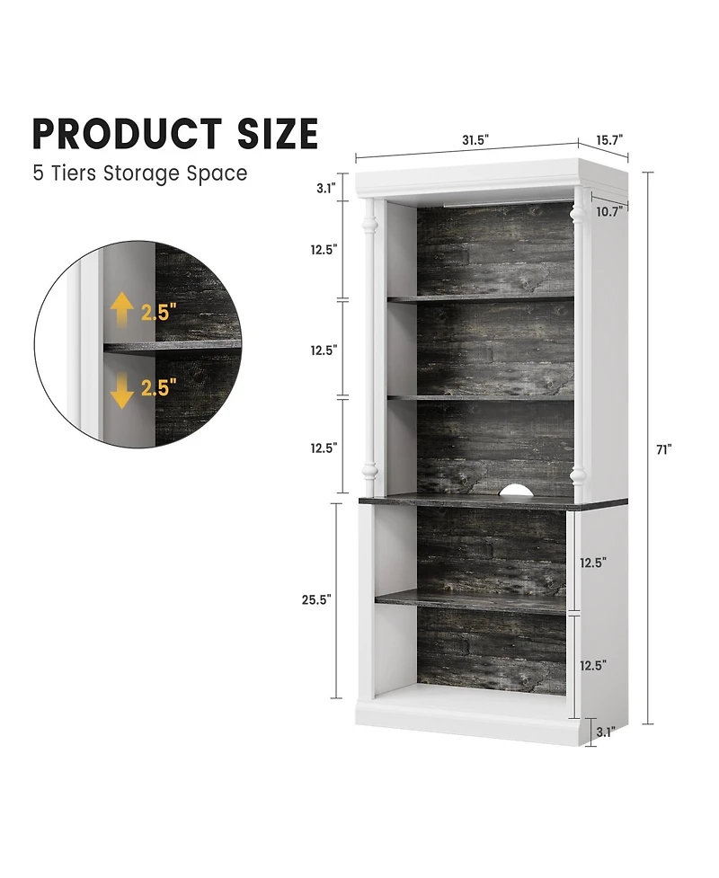 gaomon Tall Storage Bookcase with 5-Tier Open Shelves
