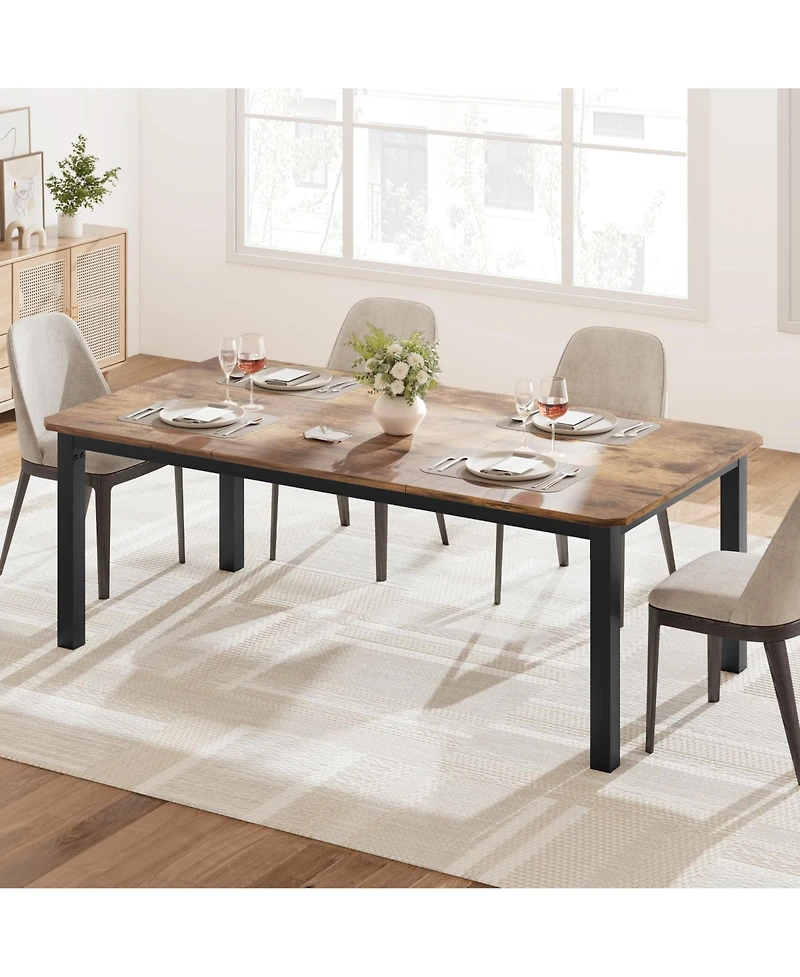 Industrial Dining Table for 68 People, 78.7" Long Kitchen Table, Wood Dining Table