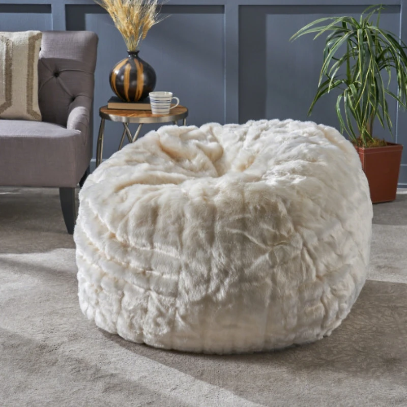 Streamdale Amori Modern 3 Foot Faux Fur Bean Bag White Color