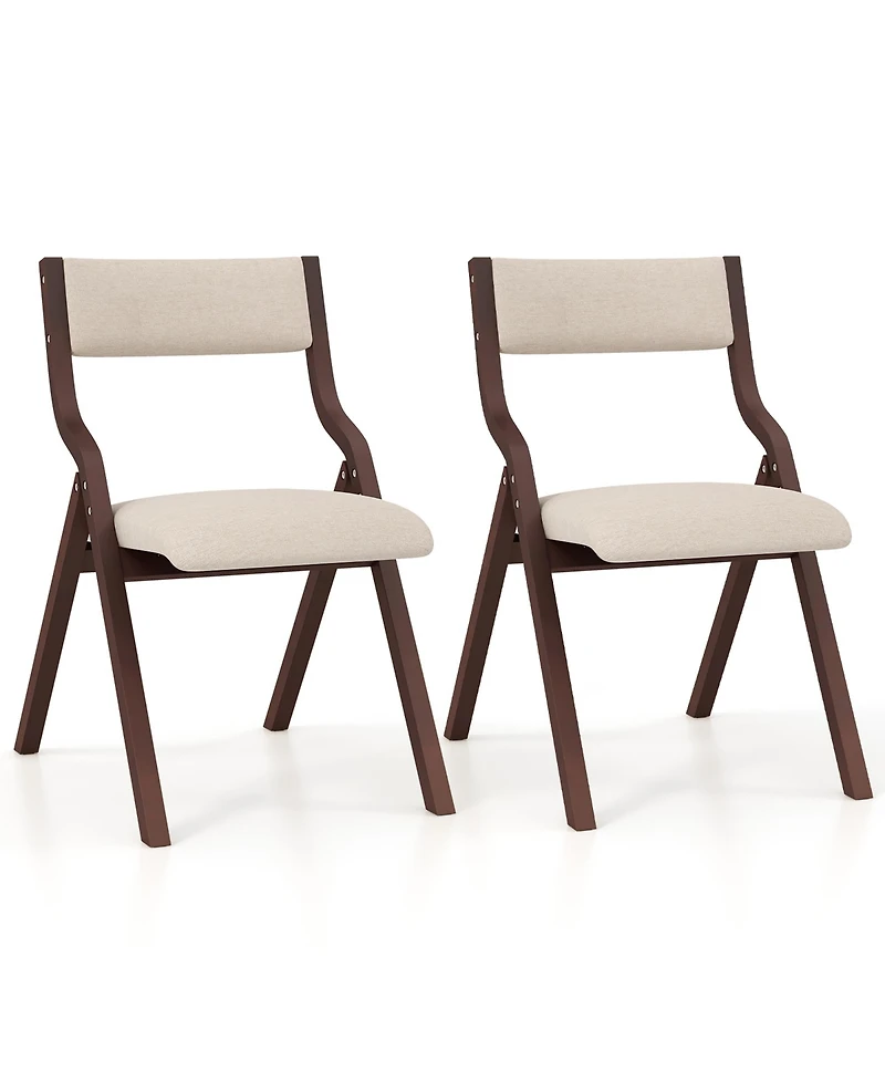 Gymax Folding Dining Chairs Set of 4 Wooden Table Chairs w/ Padded Seat Modern Coffee & Beige