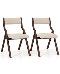 Gymax Folding Dining Chairs Set of 4 Wooden Table Chairs w/ Padded Seat Modern Coffee & Beige