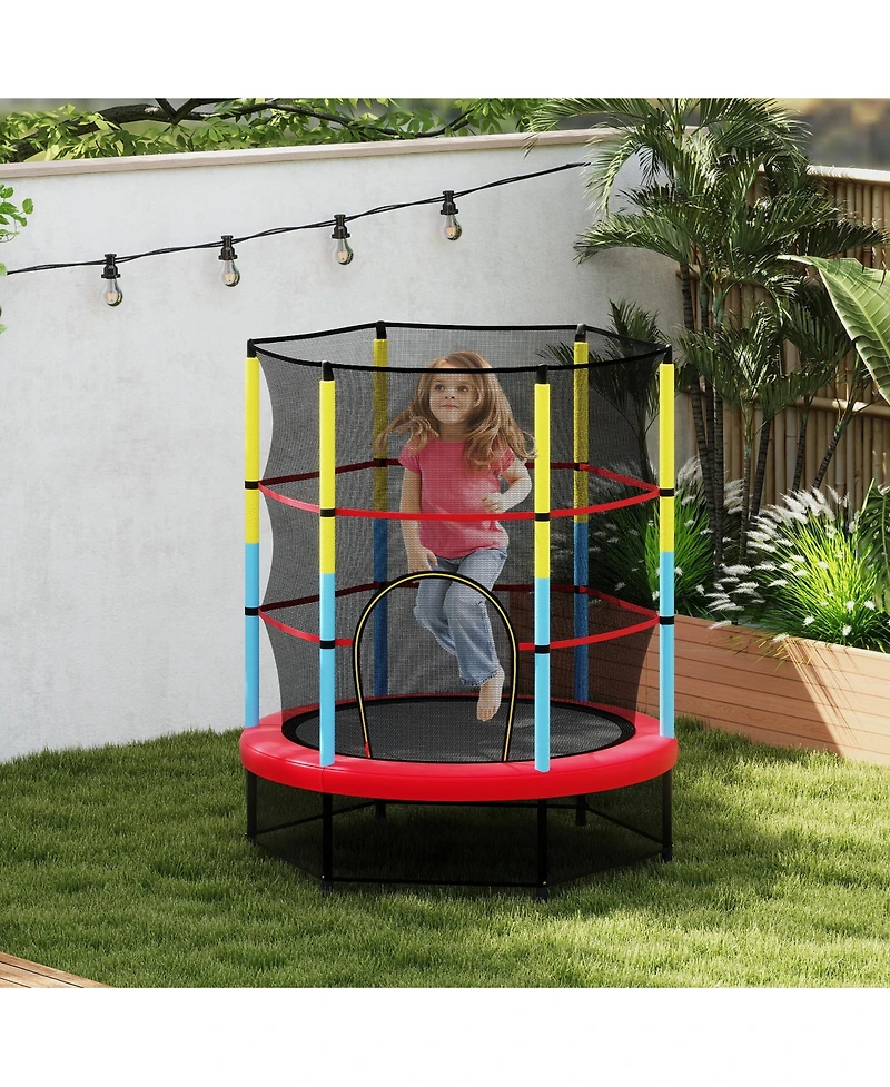 Gymax 55'' Kids Trampoline Recreational Bounce Jumper W/Safety Enclosure Net Heavy-duty