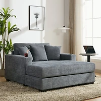 Streamdale Oversized Chaise Lounge Sofa with Amenities, Chenille Fabric, Blue Gray