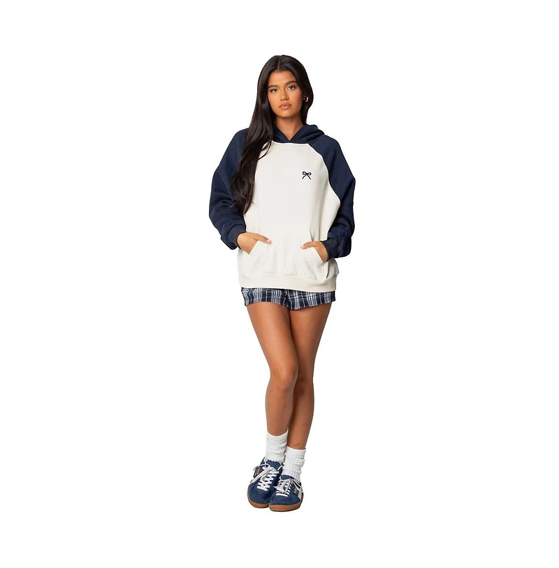 Edikted Womens Raglan Bow Oversized Hoodie