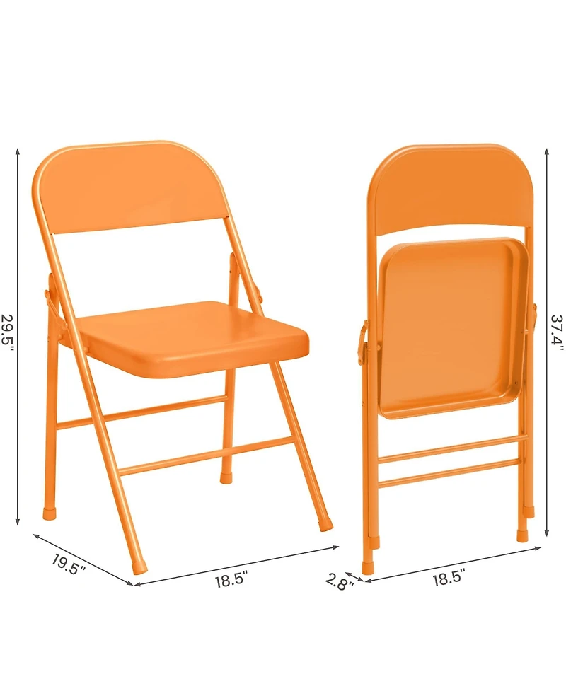 Folding Chairs Set of 2, Foldable Chairs with Metal Frame Hold Up to 350 Pounds, Portable Orange Folding Chairs