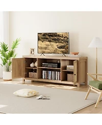 gaomon Tv Stand for 75 Inch Tv, Rattan Entertainment Center with Storage